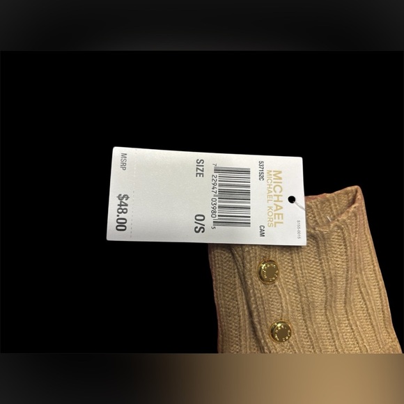 Michael Kors Tan Knit Gloves with Gold Buttons - Picture 2 of 5